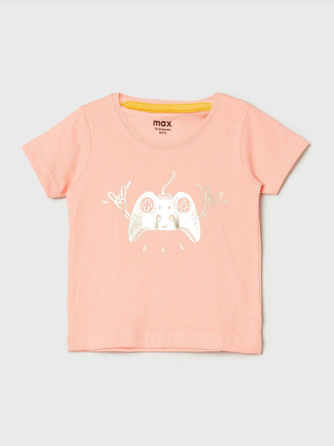 max boys pink printed applique t-shirt