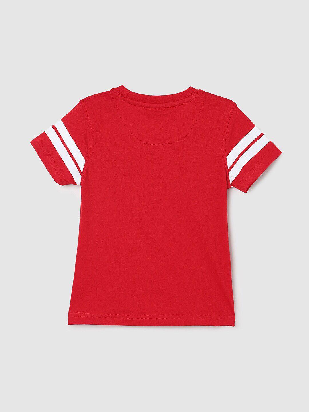 max boys red striped mandarin collar applique t-shirt