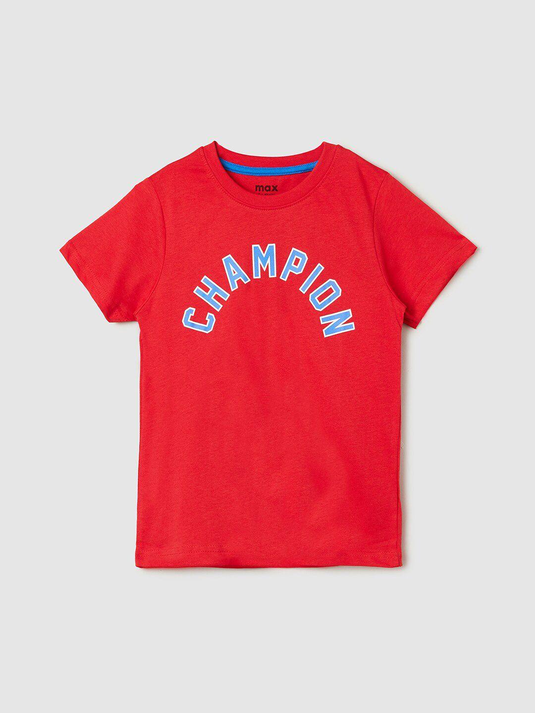 max boys red typography printed applique t-shirt