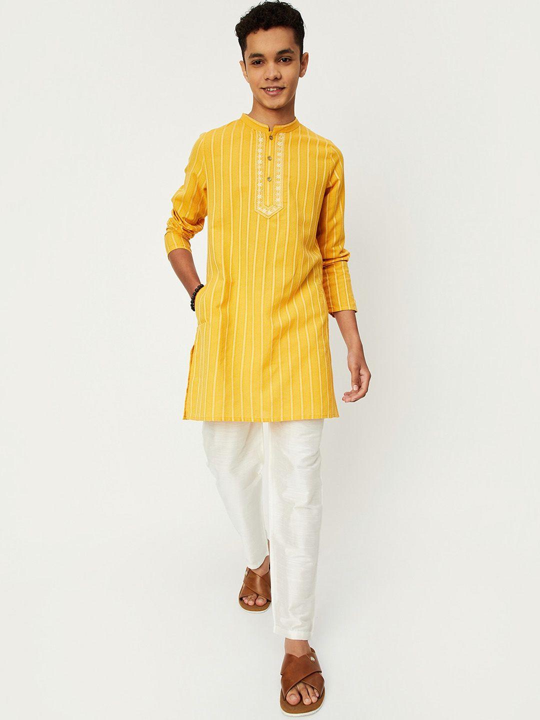 max boys striped mandarin collar long sleeves pure cotton straight kurta & pyjamas