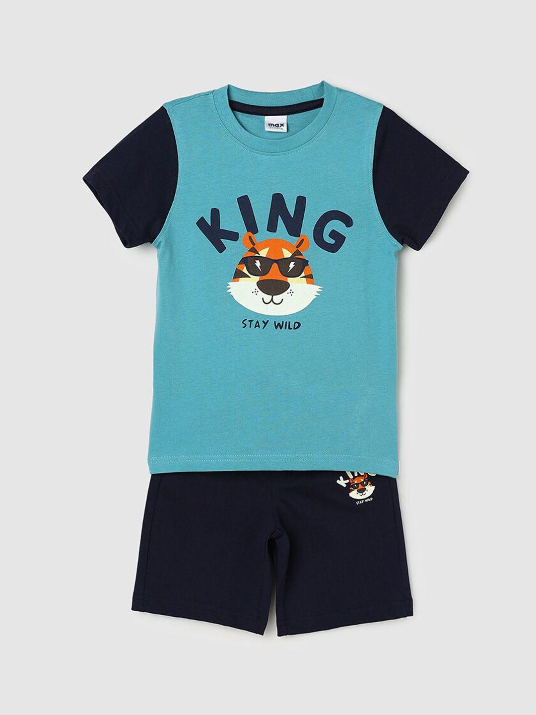 max boys typography printed pure cotton t-shirt with shorts