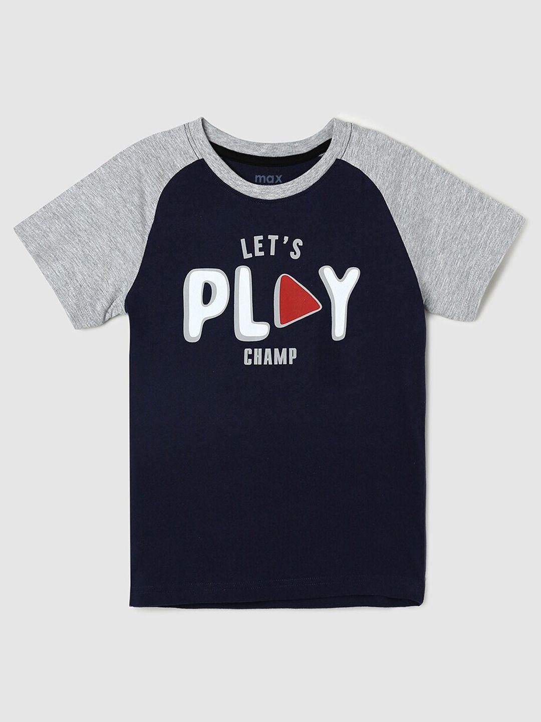 max boys typography printed raglan sleeve pure cotton t-shirt