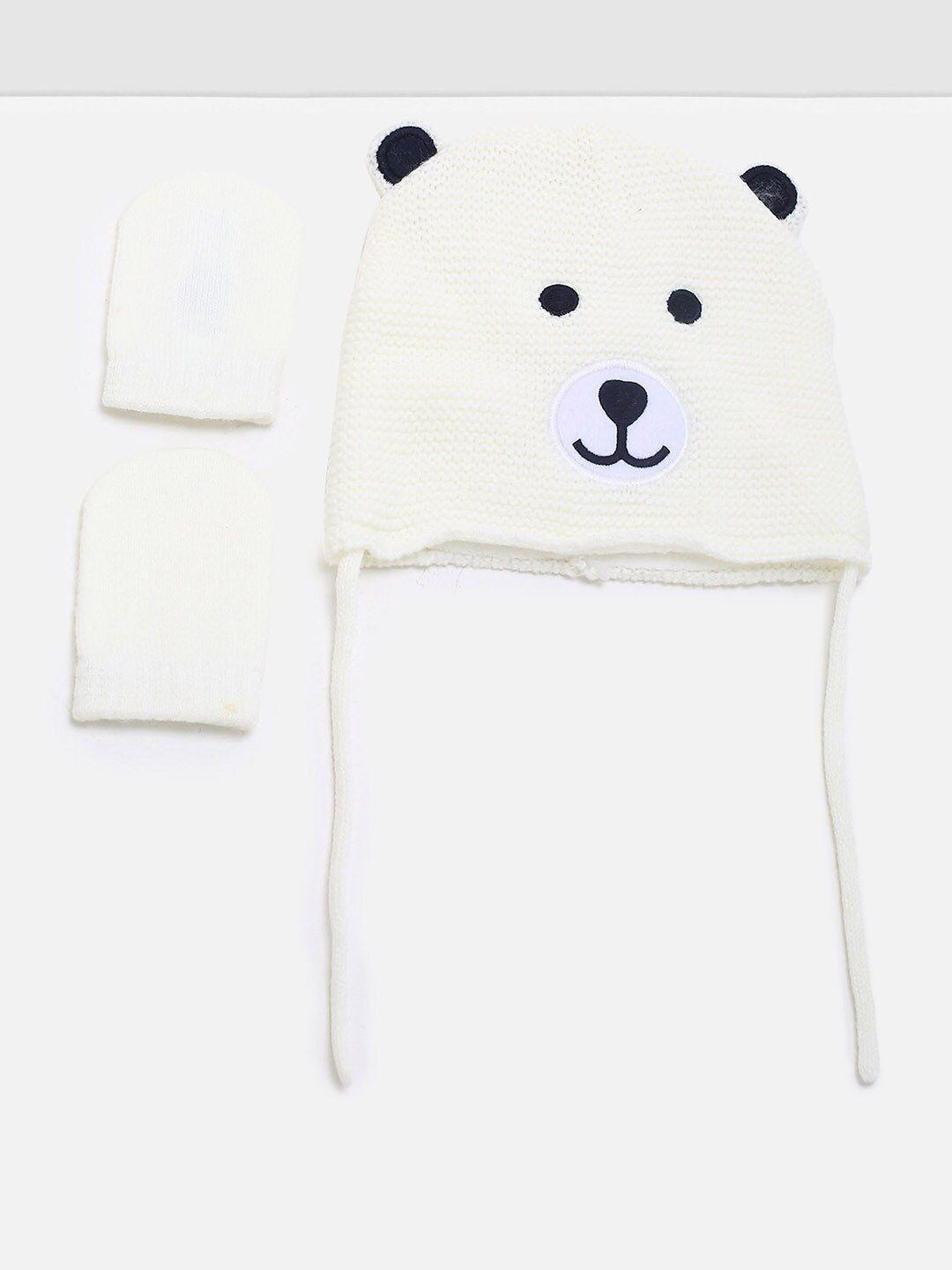 max boys white & black acrylic beanie with mittens