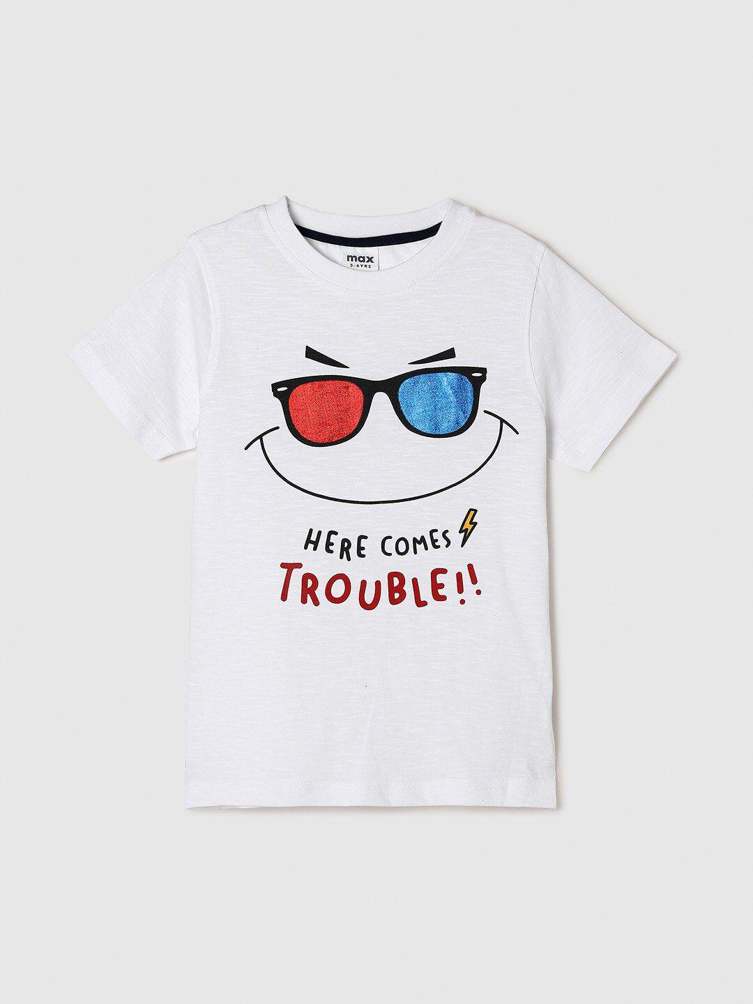 max boys white printed pure cotton t-shirt