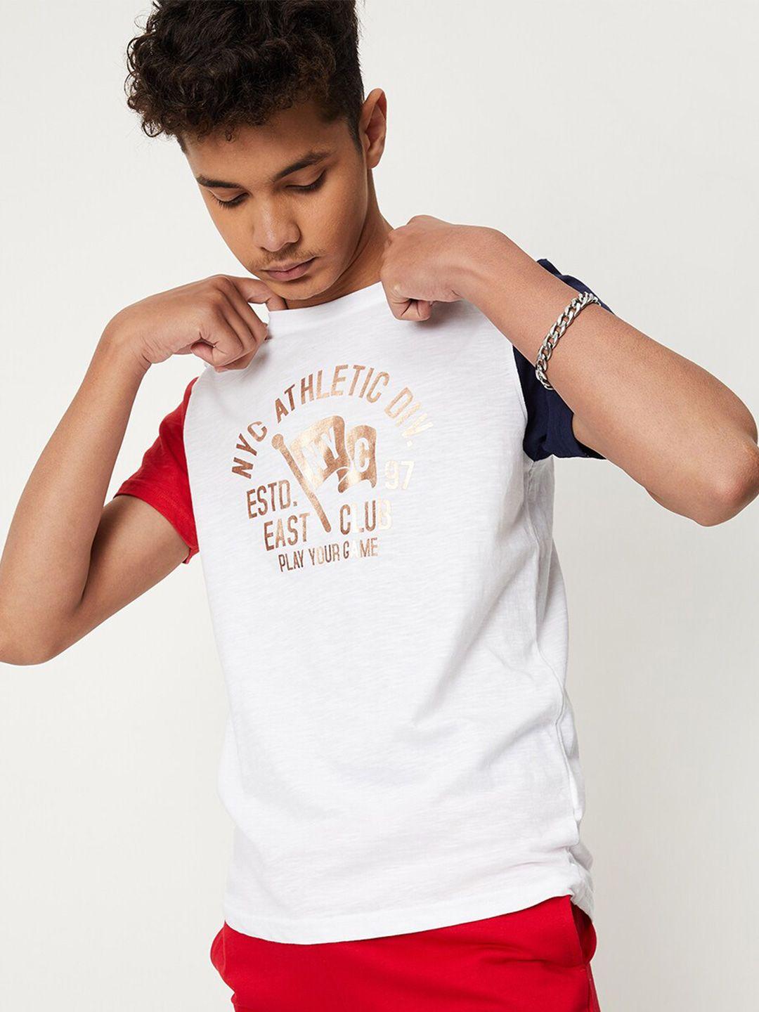 max boys white typography printed applique t-shirt
