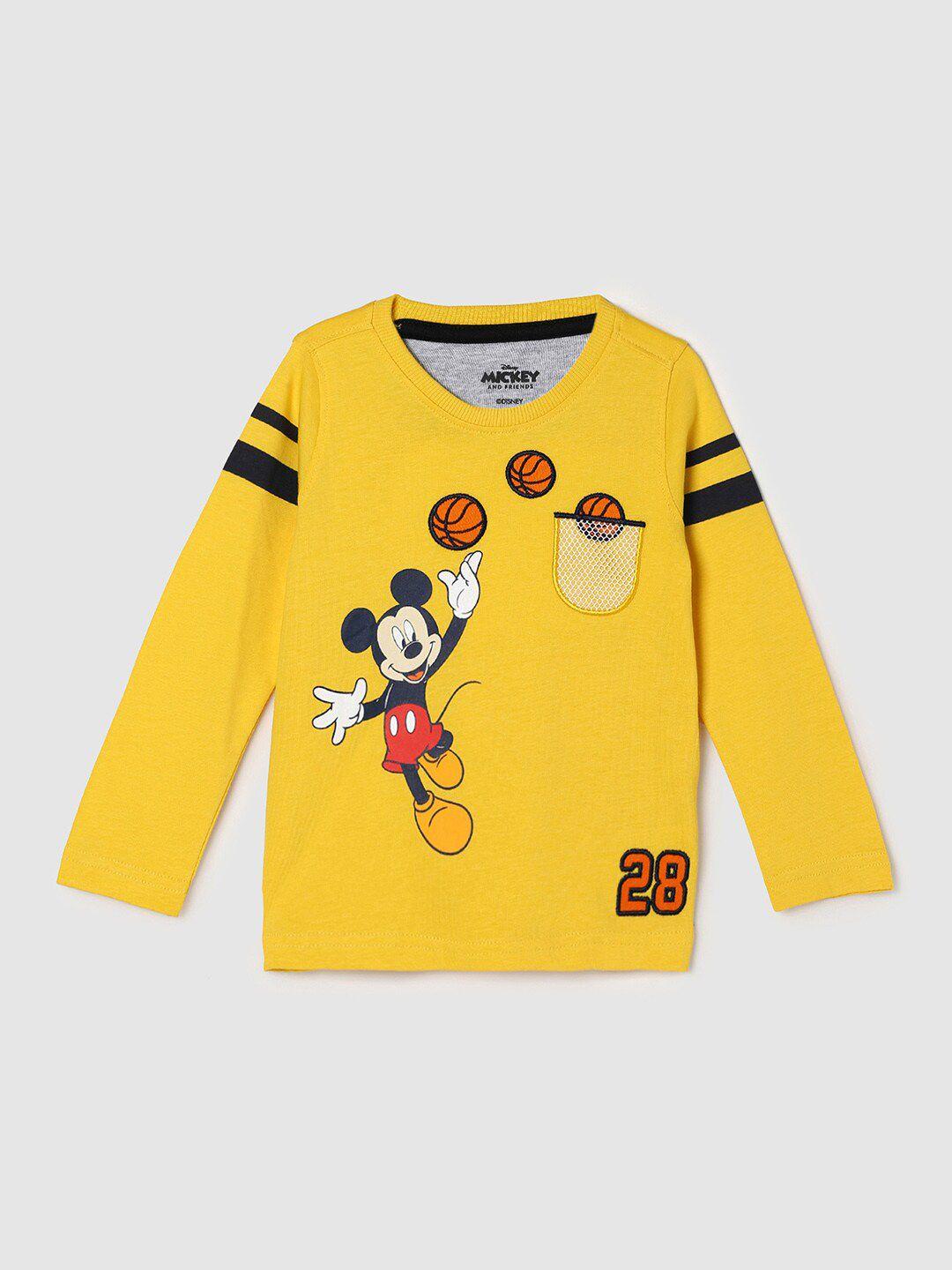 max boys yellow mickey mouse printed pure cotton t-shirt