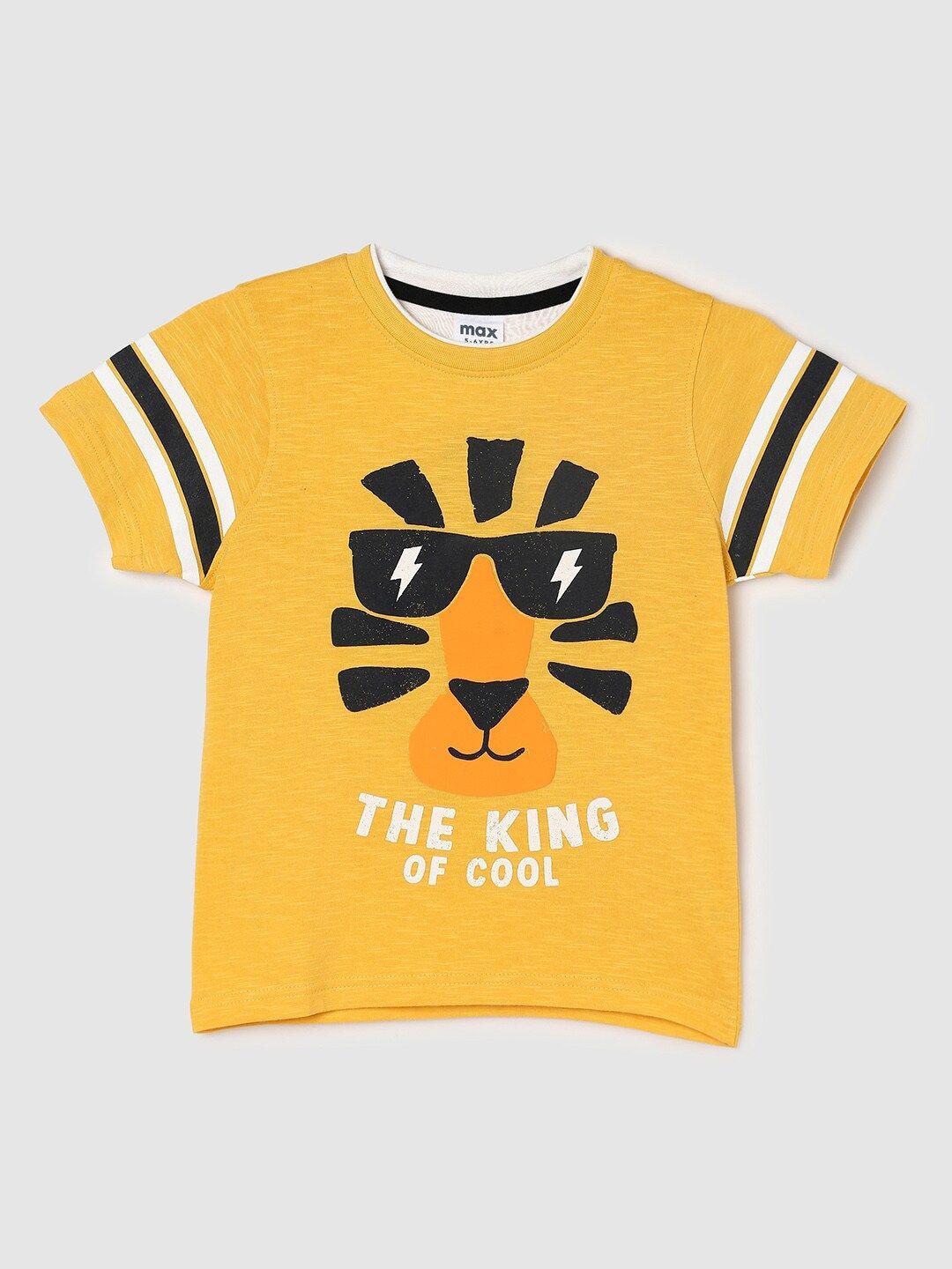 max boys yellow printed applique cotton t-shirt