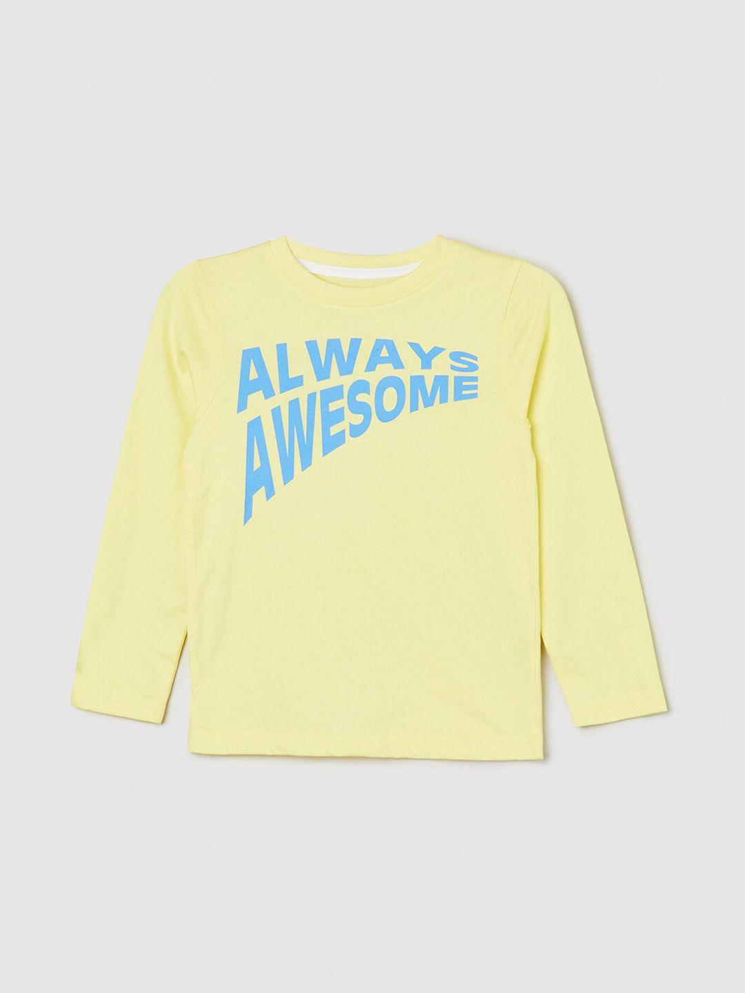 max boys yellow typography printed applique t-shirt