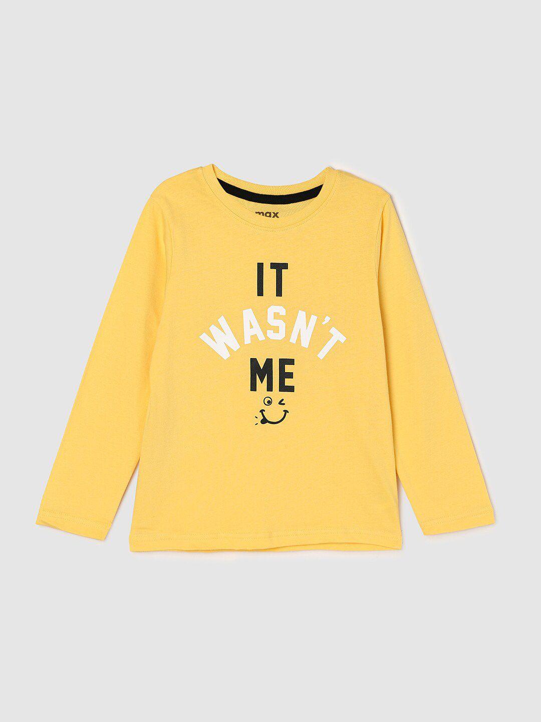 max boys yellow typography printed cotton long sleeves t-shirt
