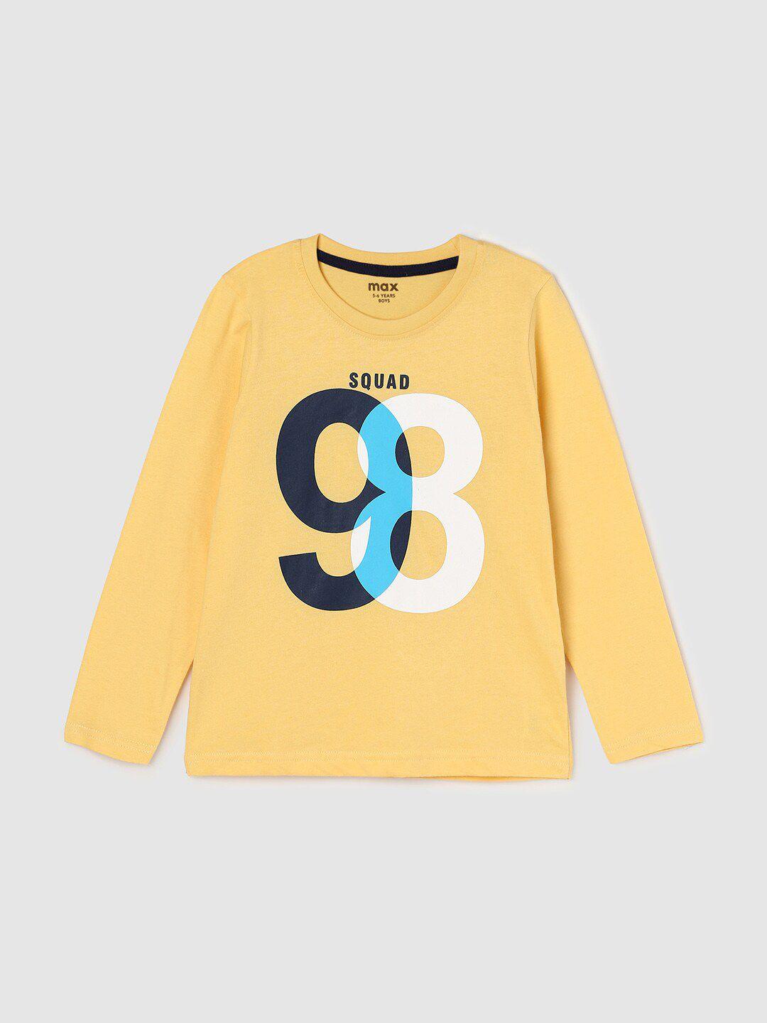 max boys yellow typography printed cotton t-shirt