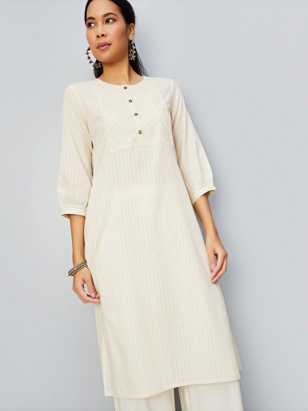 max chikankari puff sleeves straight kurta