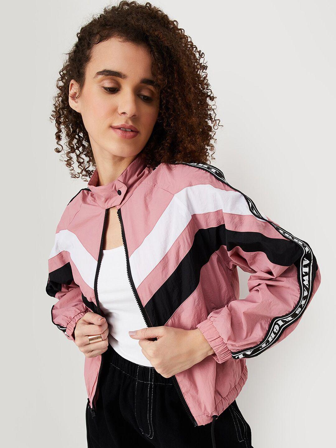 max colourblocked mock collar crop bomber jacket