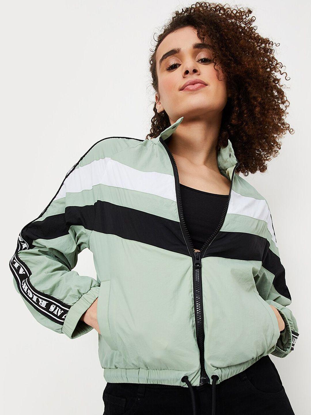 max colourblocked pure cotton crop bomber jacket