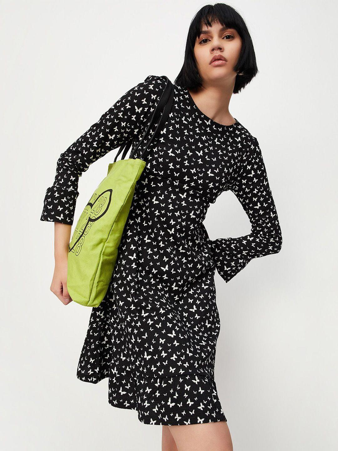 max conversational printed bell sleeves a-line dress