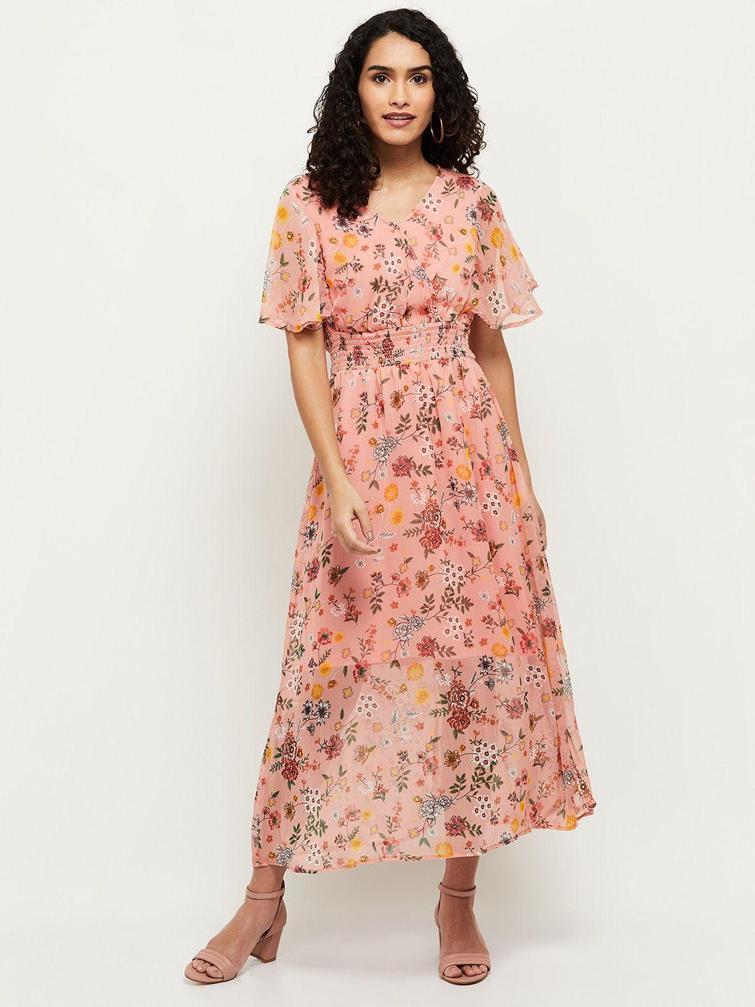 max coral floral printed maxi dress