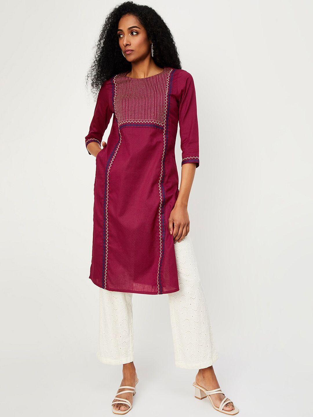 max cotton embroidered straight kurta