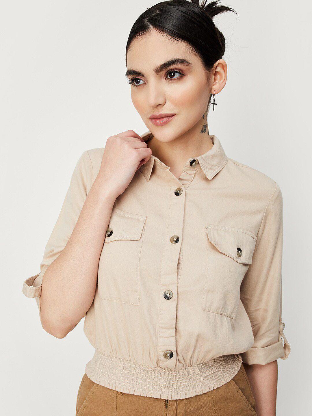 max cotton roll-up sleeves shirt style top
