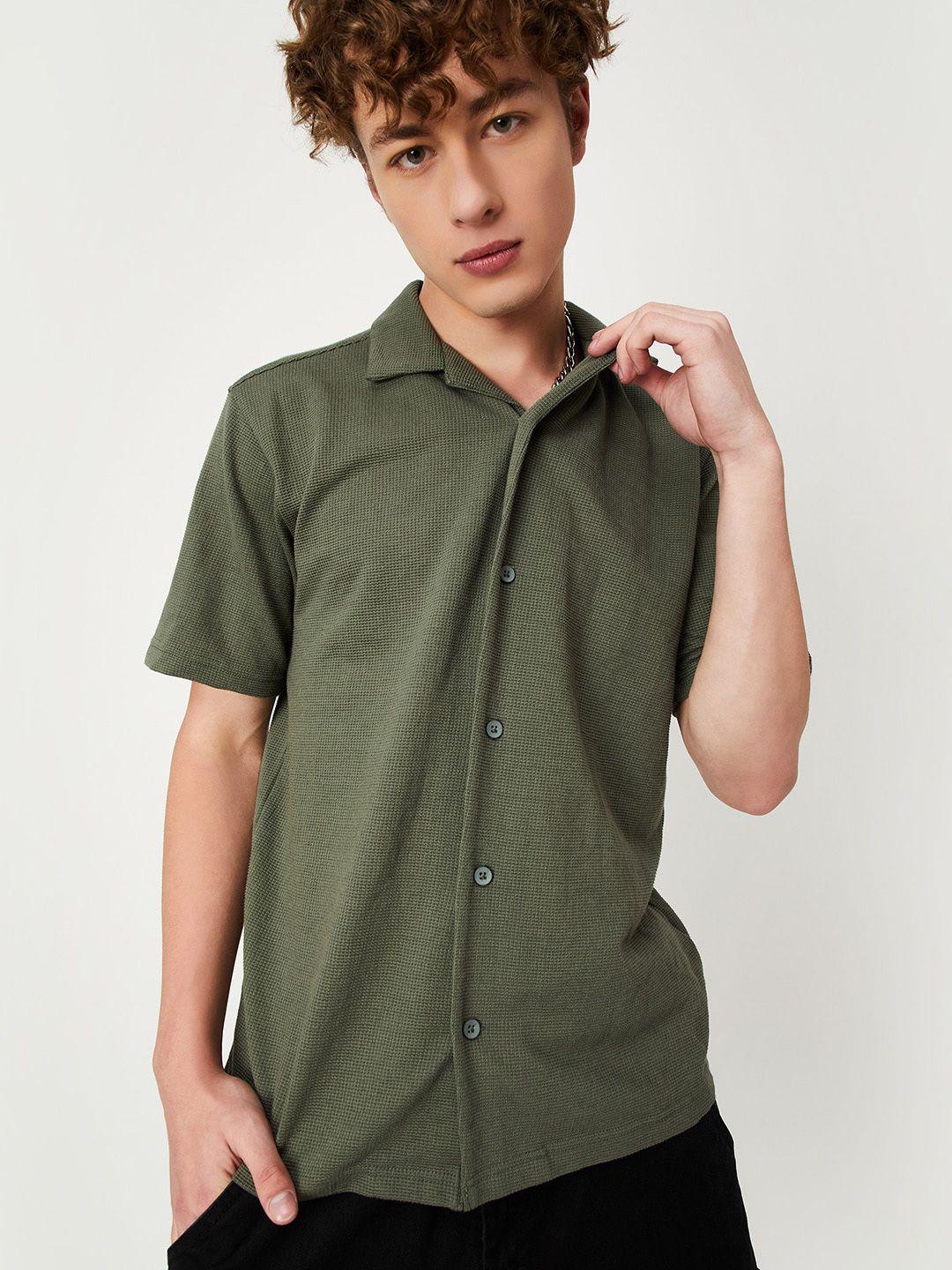 max cuban collar short sleeves cotton casual shirt