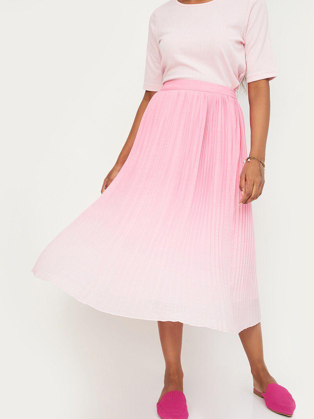 max dyed flared accordion pleats knee length skirt