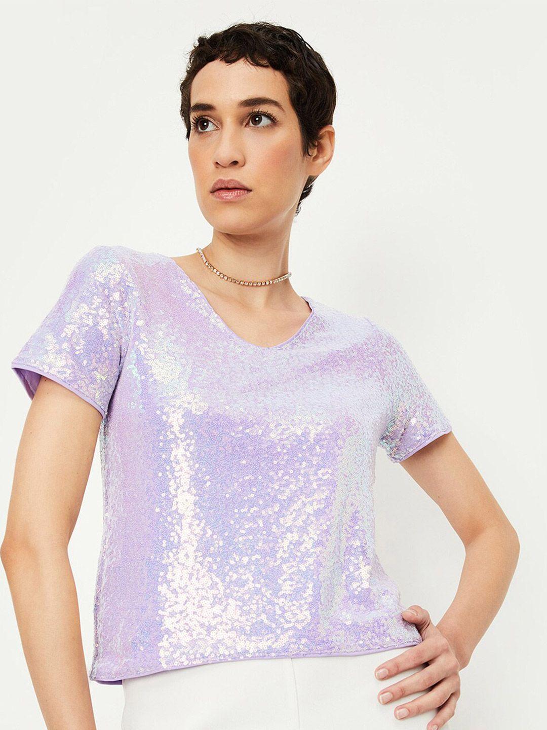 max embellished v-neck sequined bling & sparkly regular top