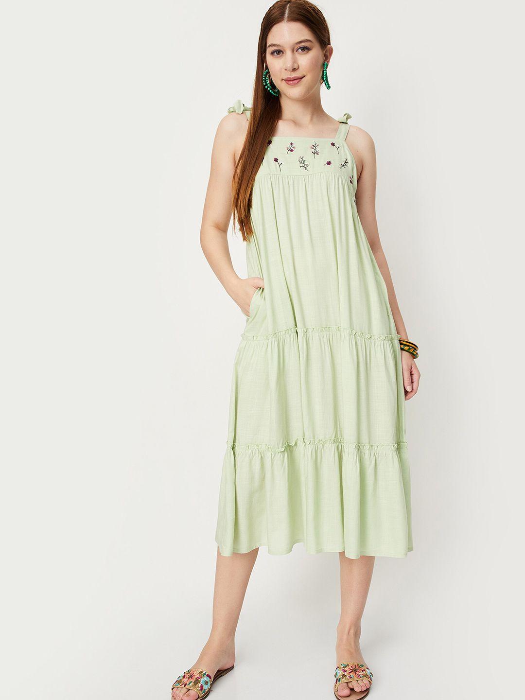 max embroidered sleeveless a-line midi dress