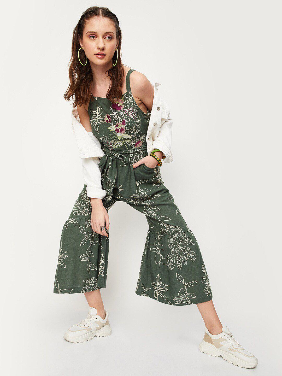 max embroidered sleeveless waist tie-ups basic jumpsuit