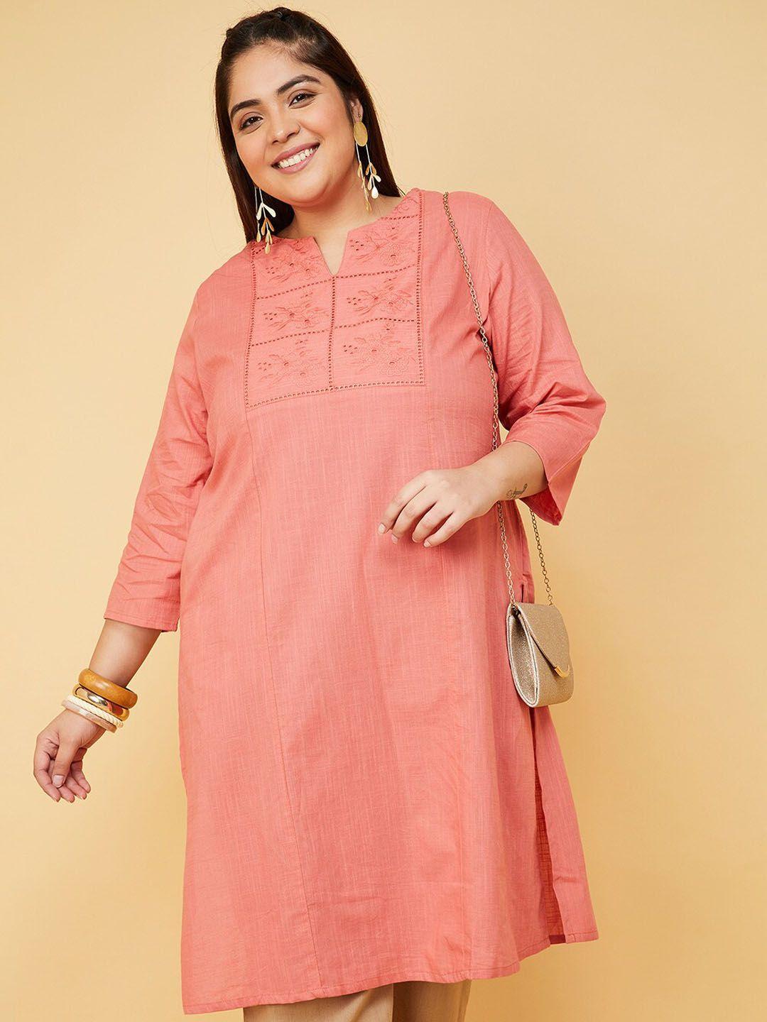 max embroidered straight cotton kurta