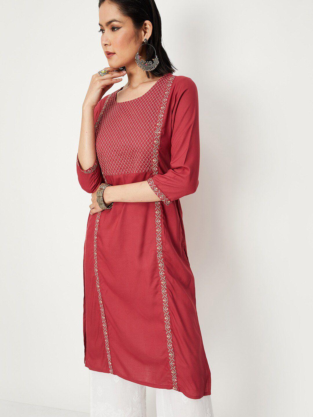 max embroidered thread work straight kurta