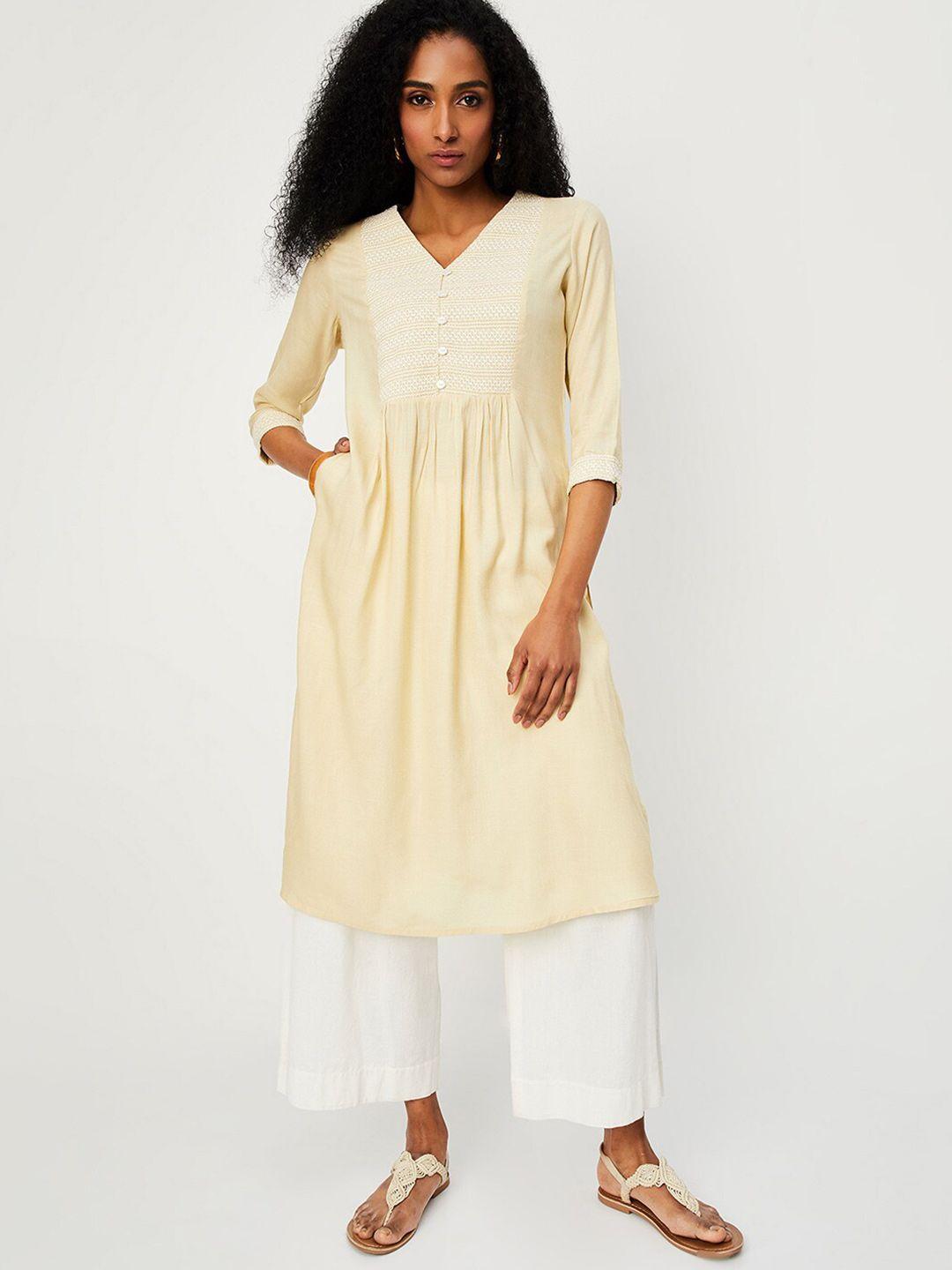 max embroidered v neck straight kurta