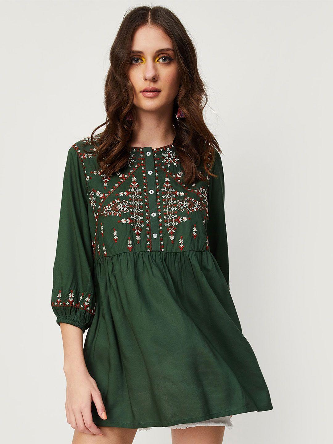 max ethnic motif embroidered pleated tunic