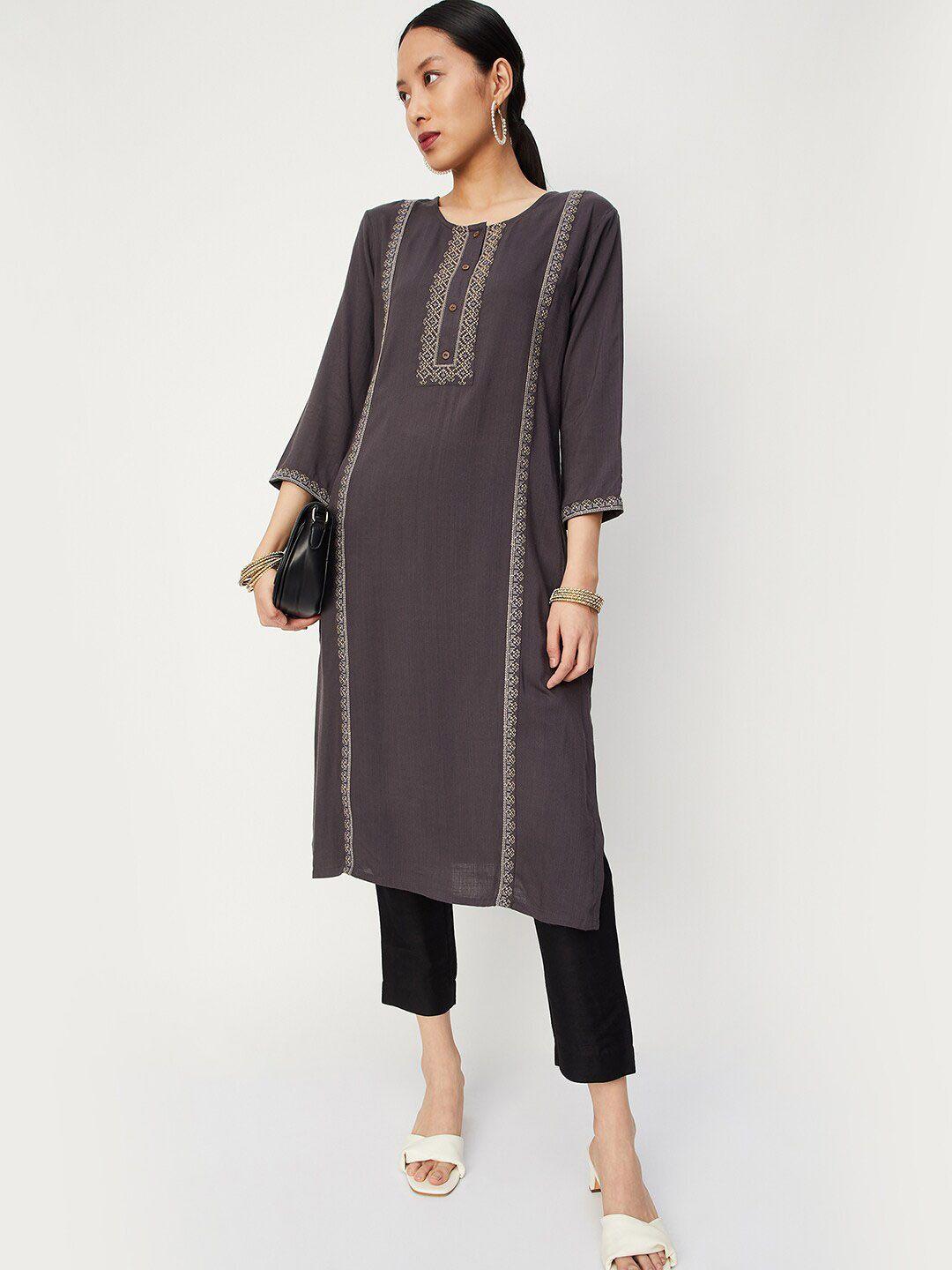 max ethnic motifs embroidered regular thread work kurta