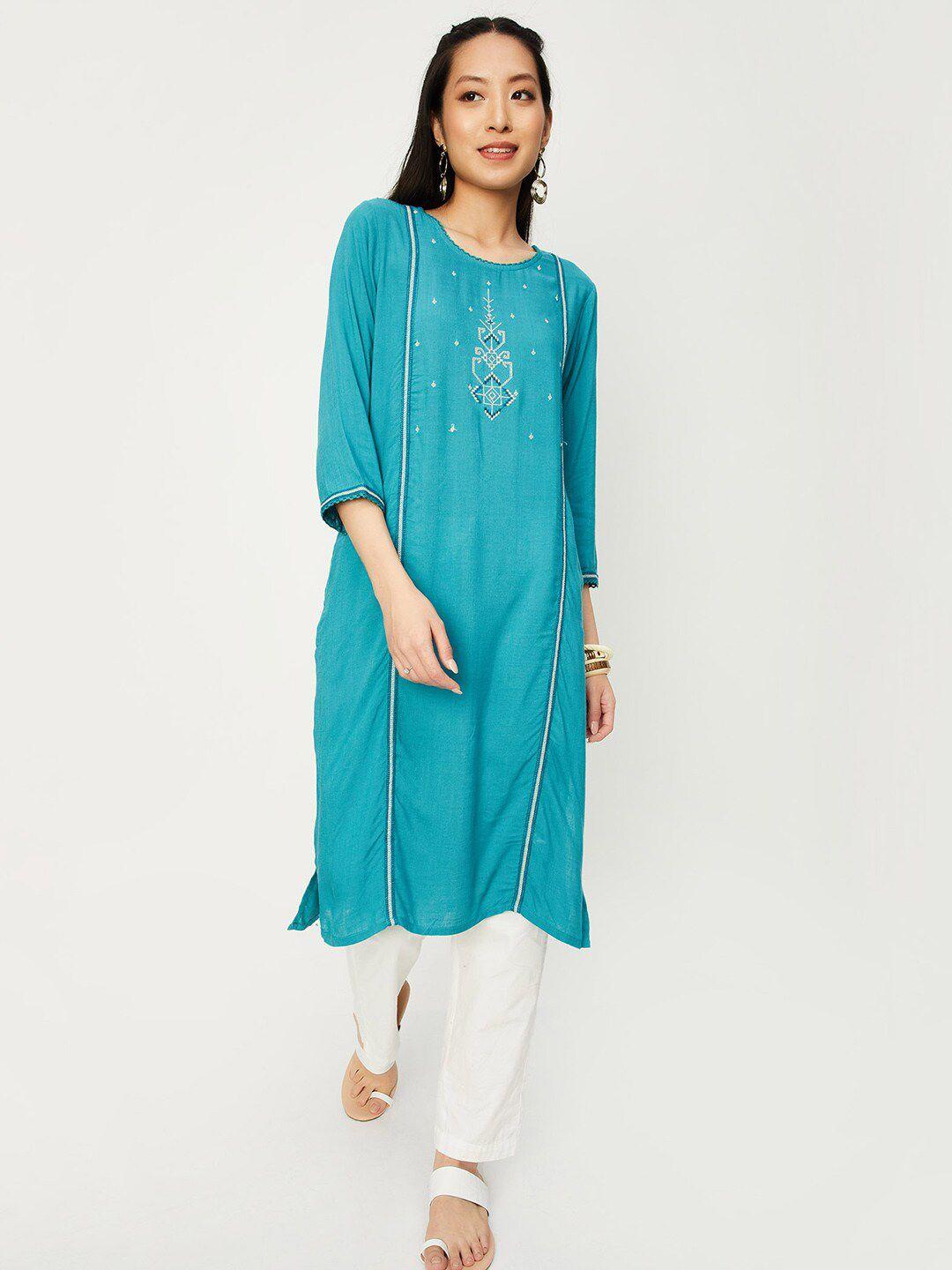 max ethnic motifs embroidered thread work straight kurta