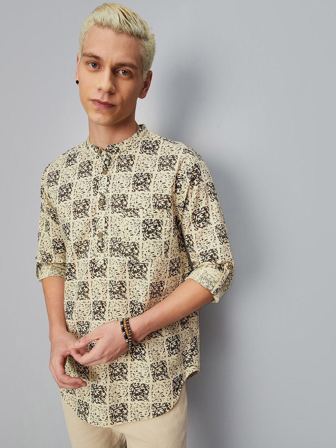 max ethnic motifs printed mandarin collar cotton short kurta