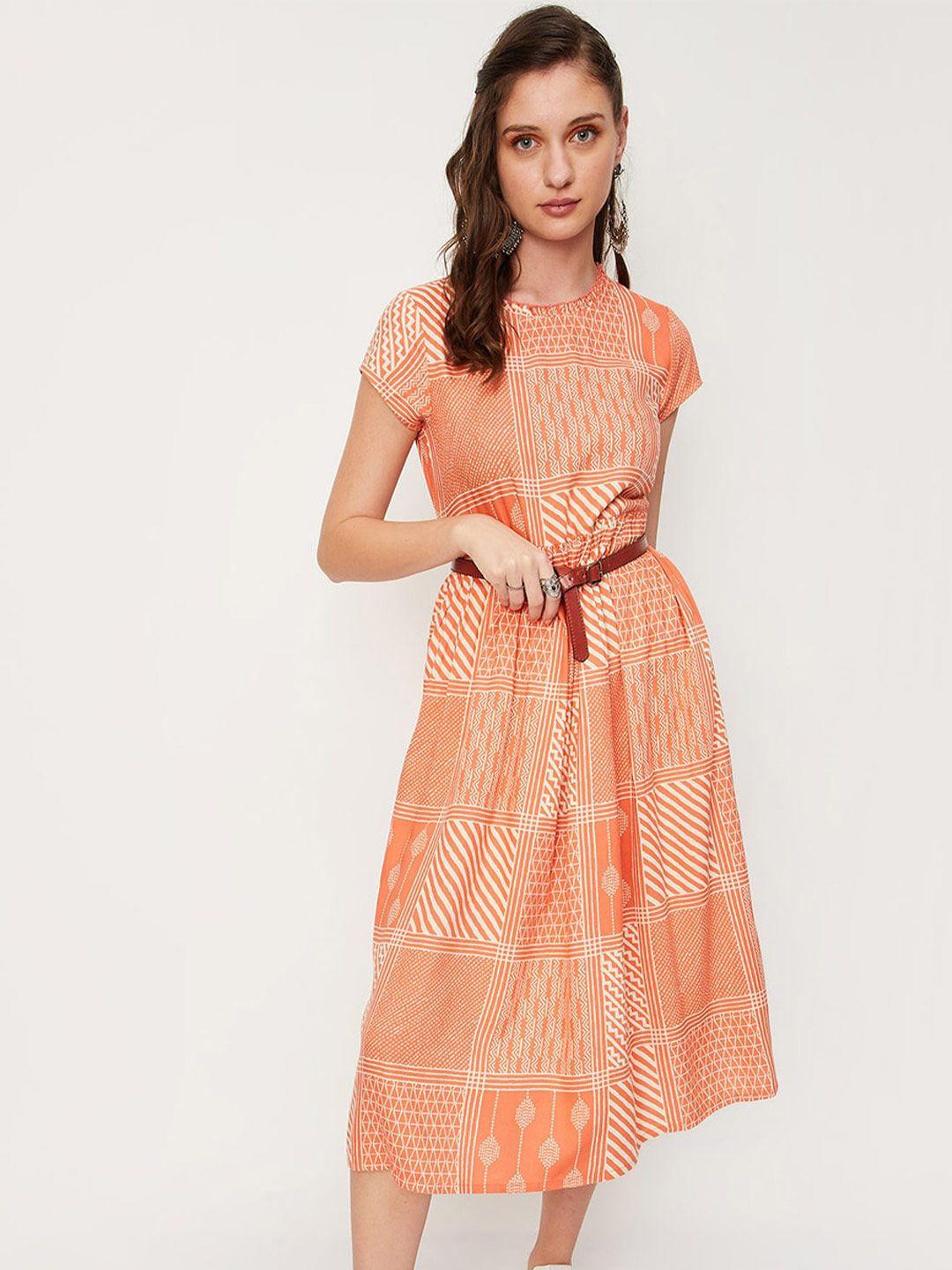 max ethnic motifs printed short sleeves fit & flare midi dress