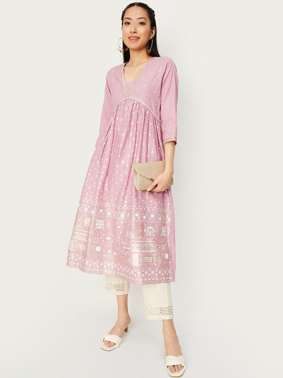 max ethnic motifs printed square neck cotton anarkali kurta