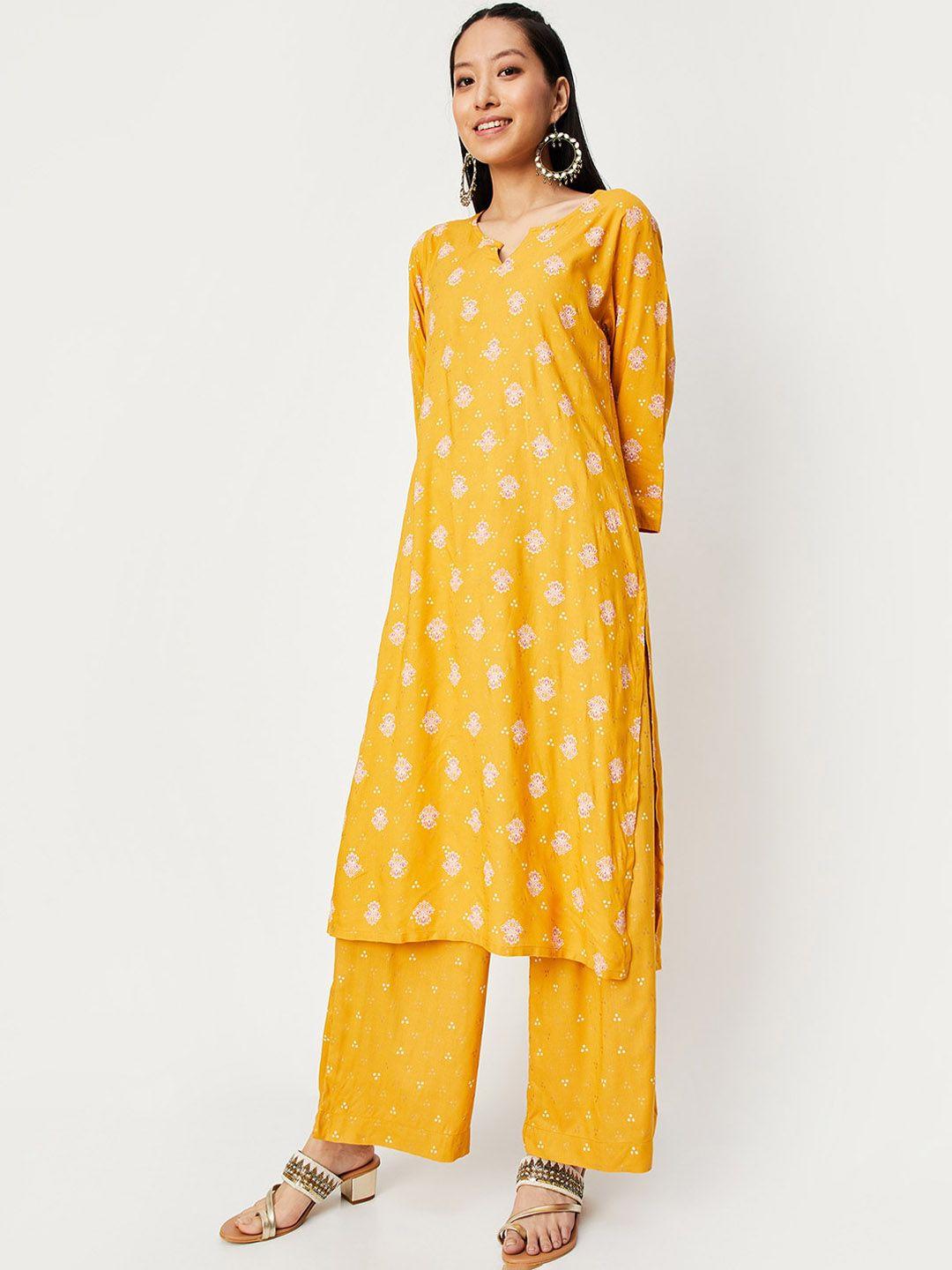 max ethnic motifs printed straight kurta with palazzo