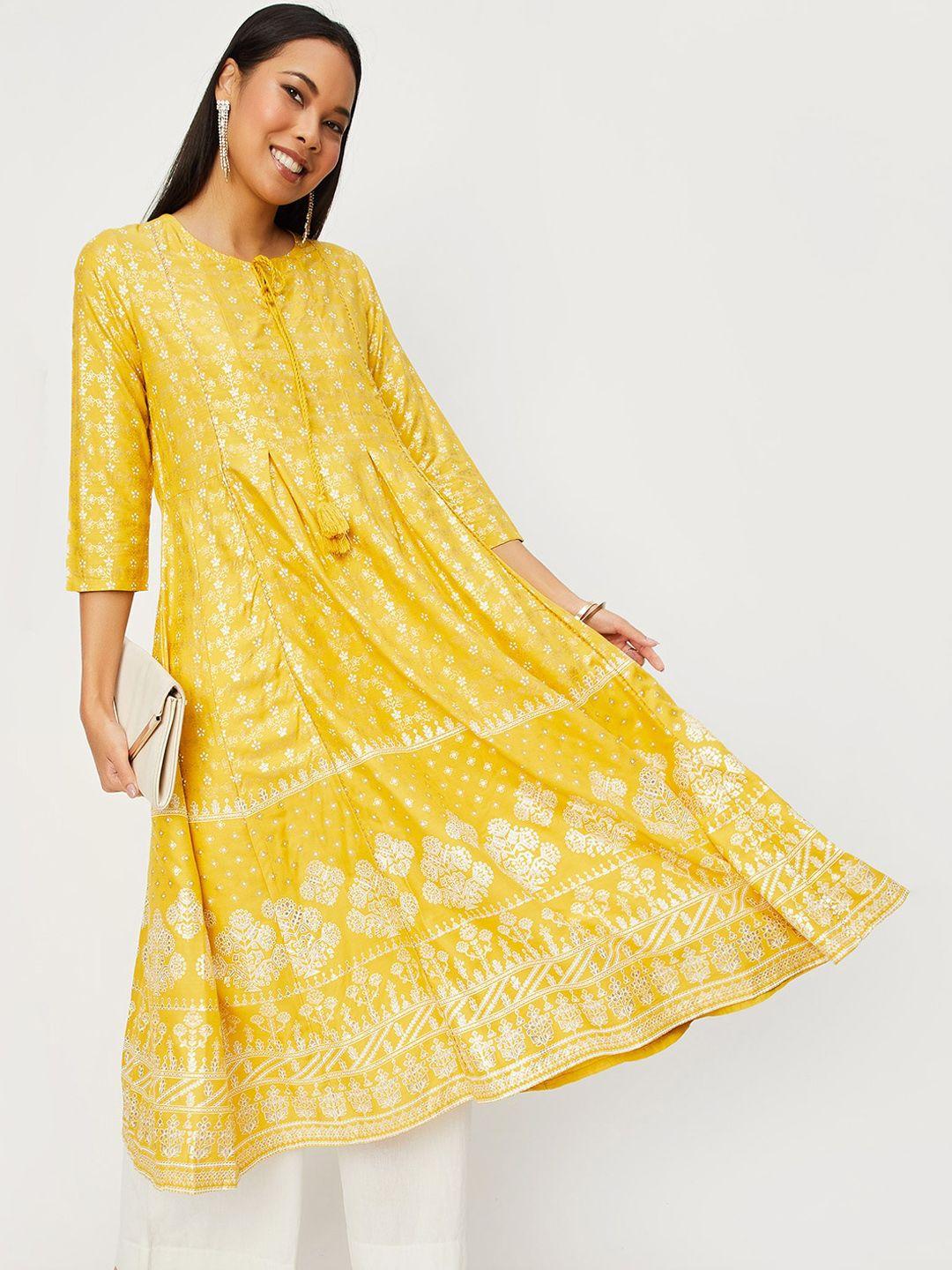 max ethnic motifs printed tie-up neck gotta patti detail a-line kurta