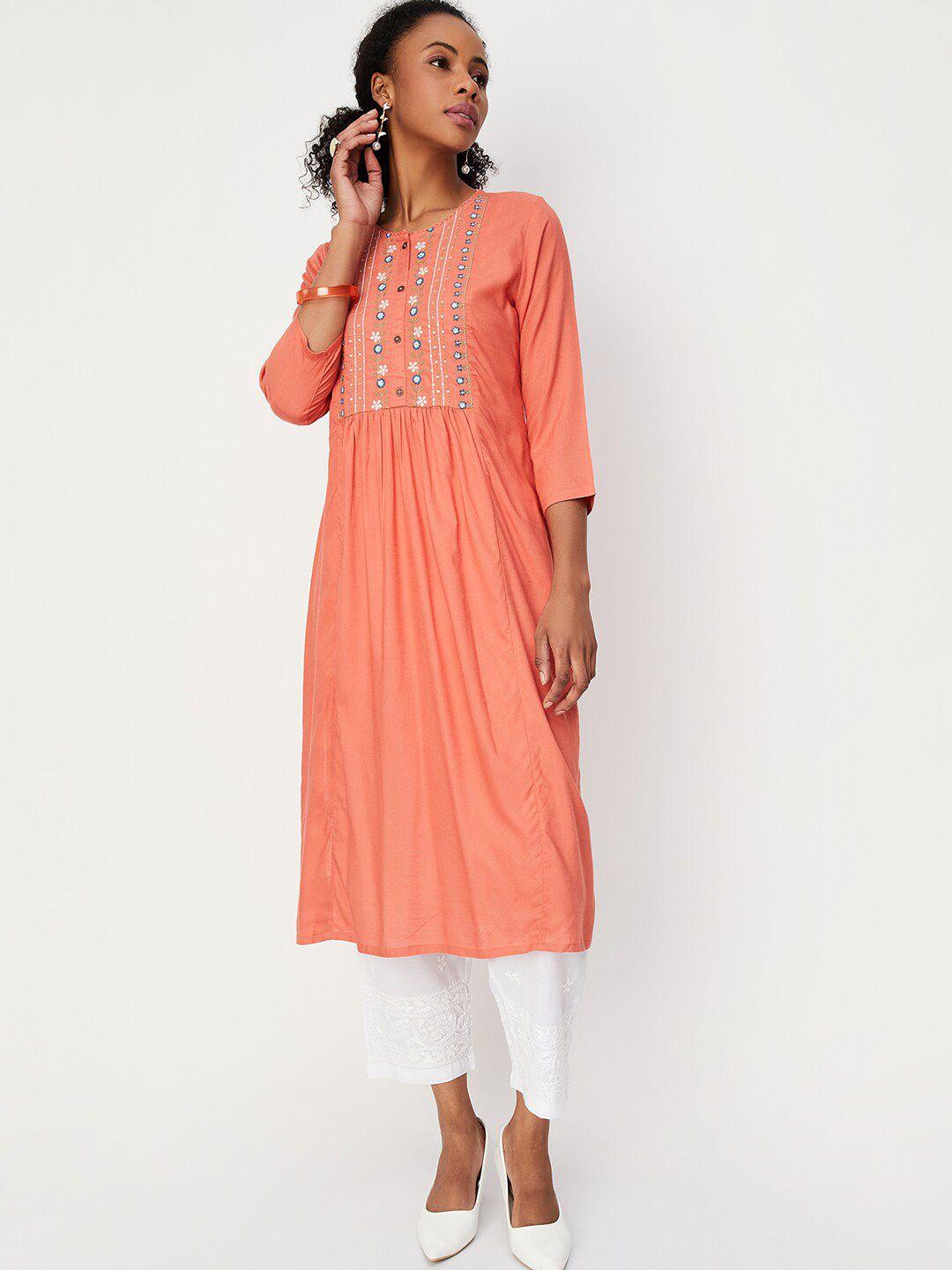 max floral embroidered a-line kurta