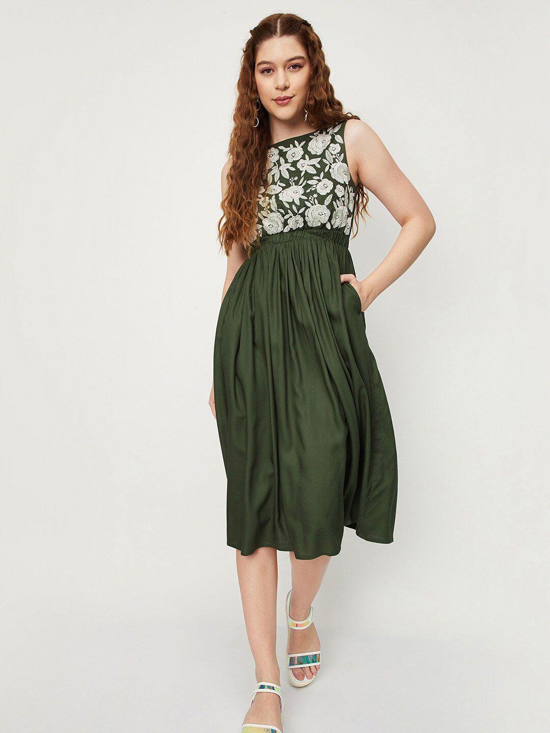 max floral embroidered fit & flare midi dress