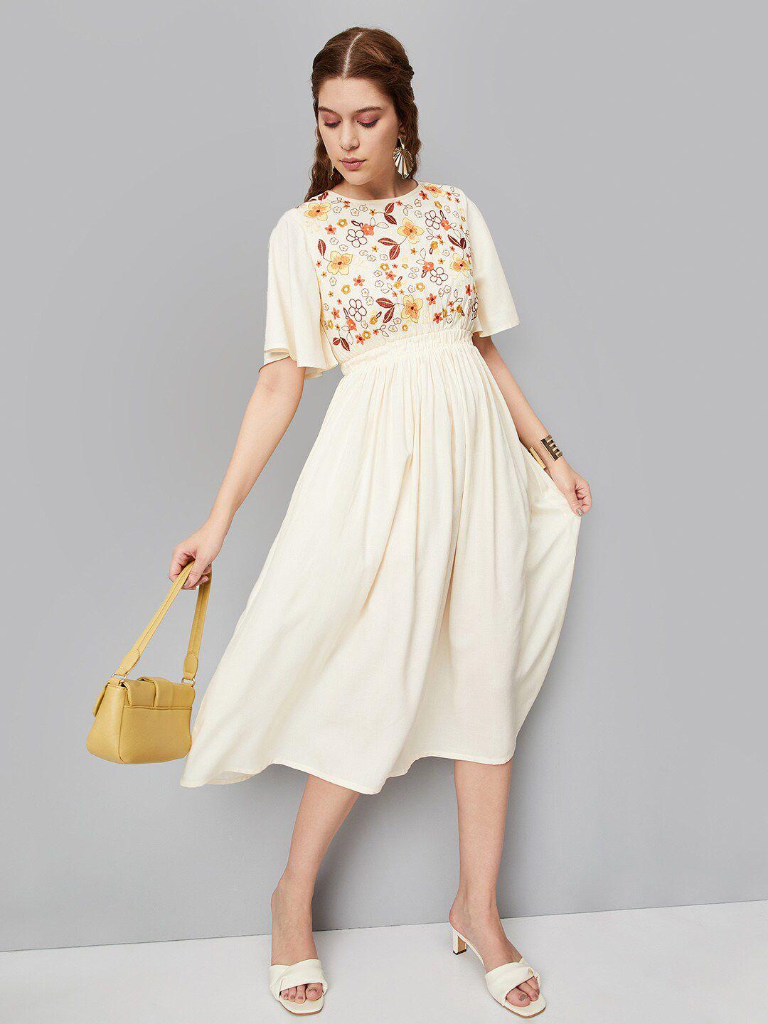 max floral embroidered flared sleeves fit & flare midi dress