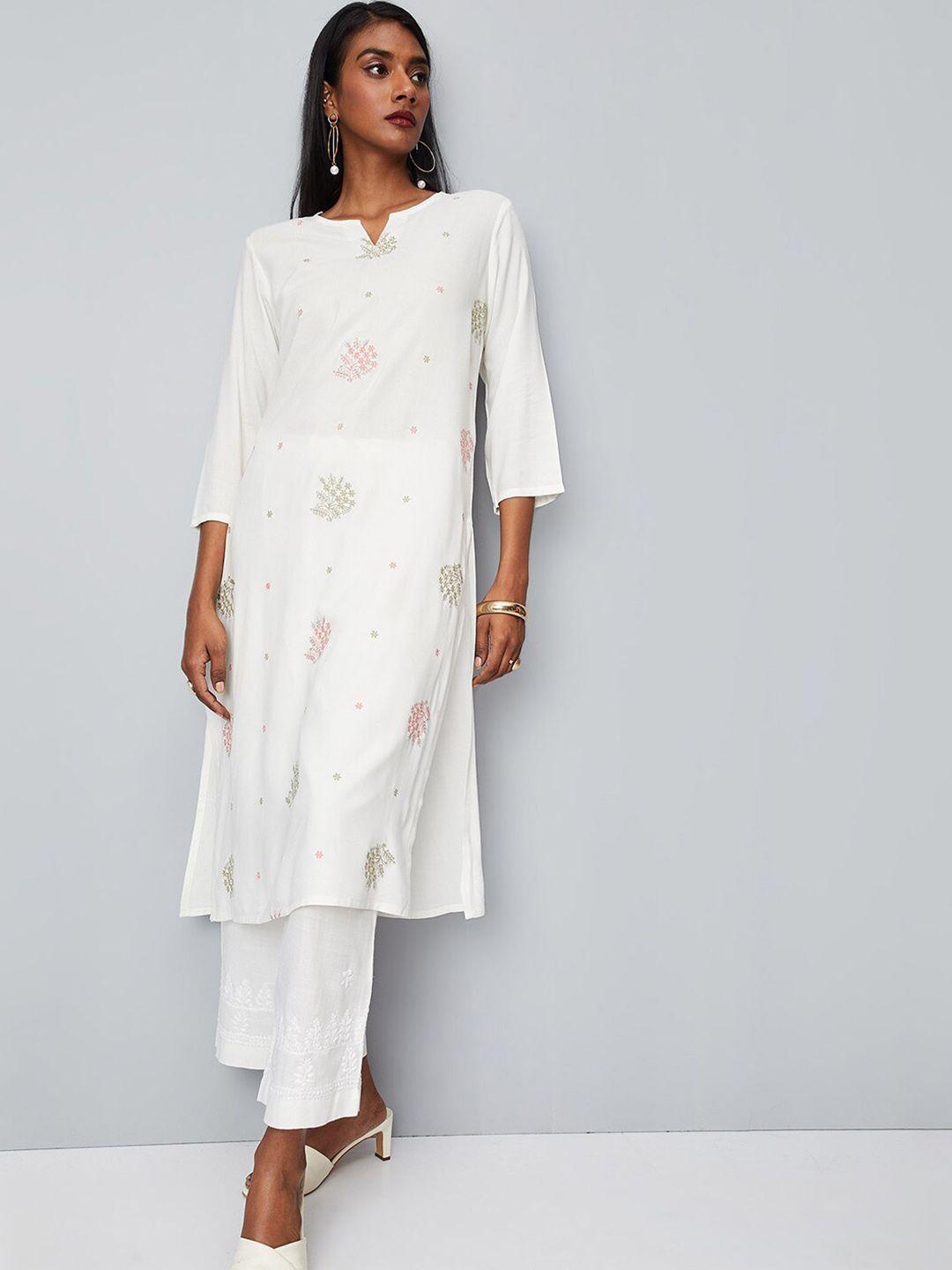 max floral embroidered notched neck kurta