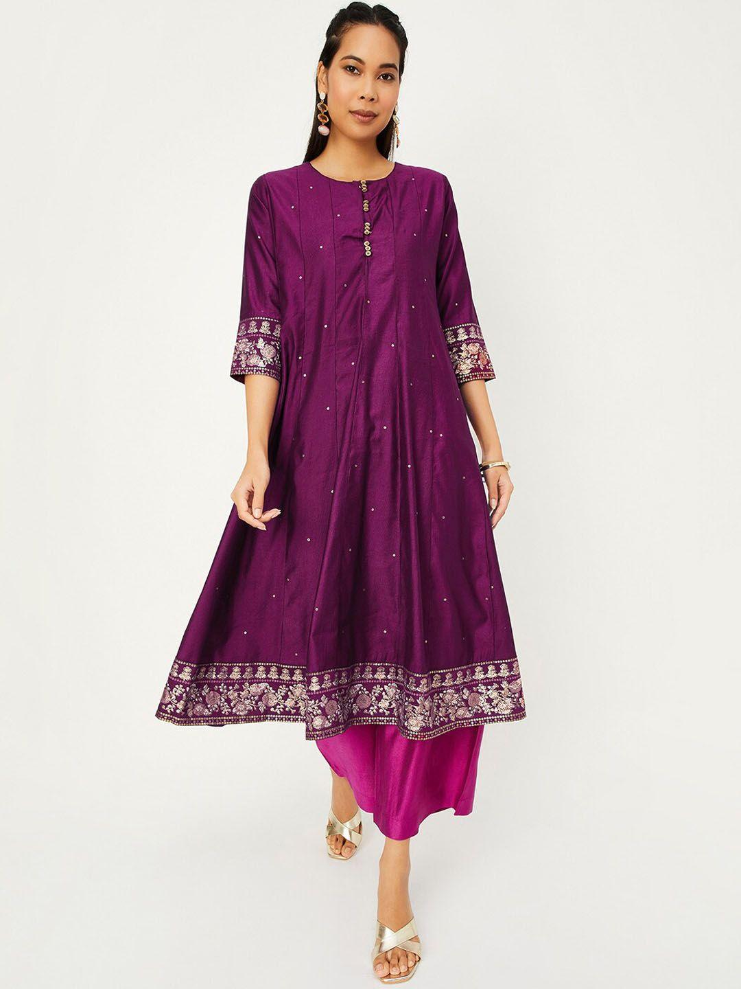 max floral embroidered sequined paneled a-line kurta