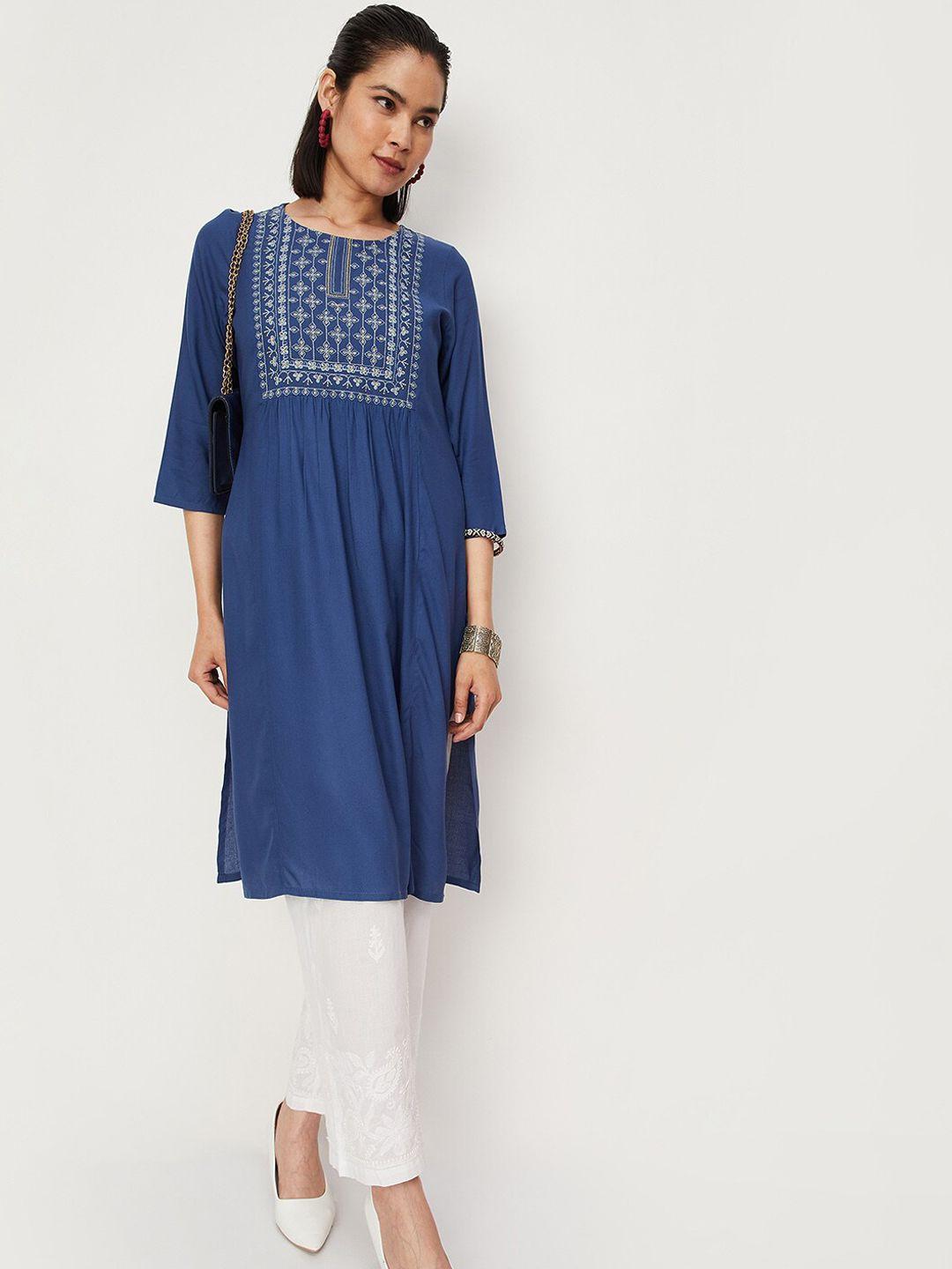 max floral embroidered thread work kurta