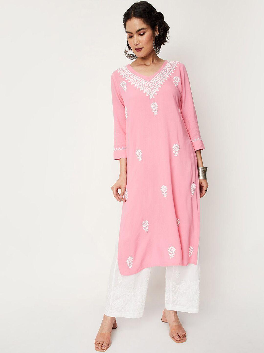 max floral embroidered thread work kurta