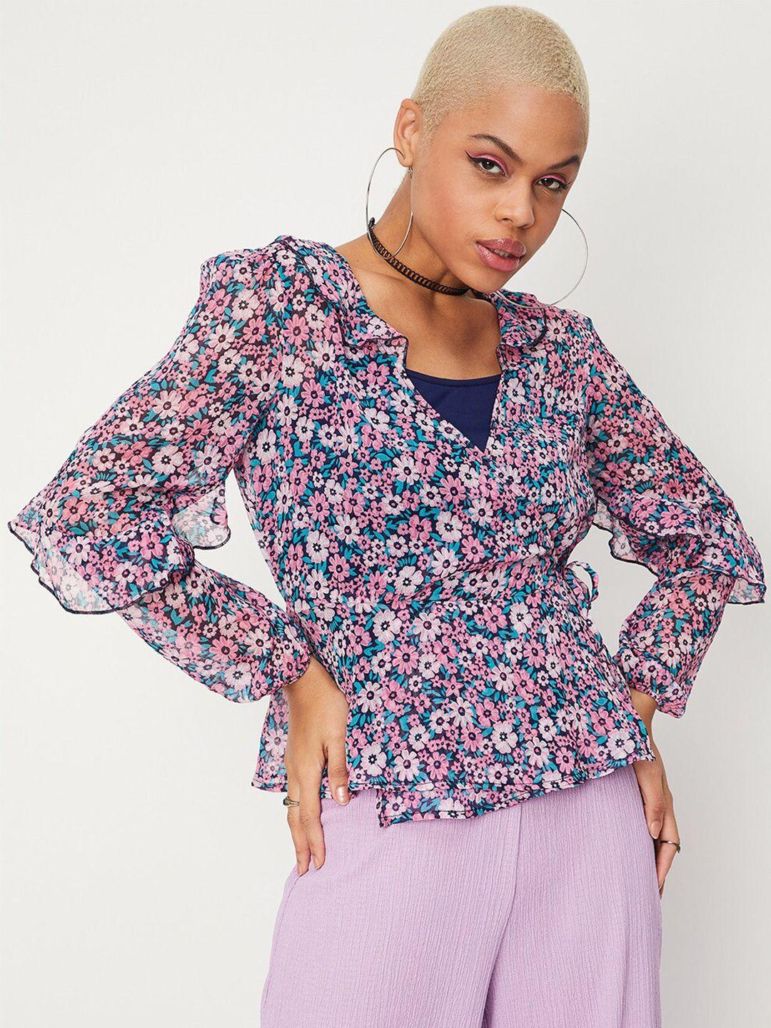 max floral print cinched waist top