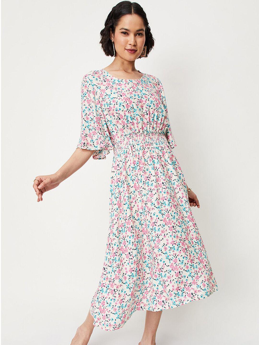max floral print flared sleeve a-line midi dress