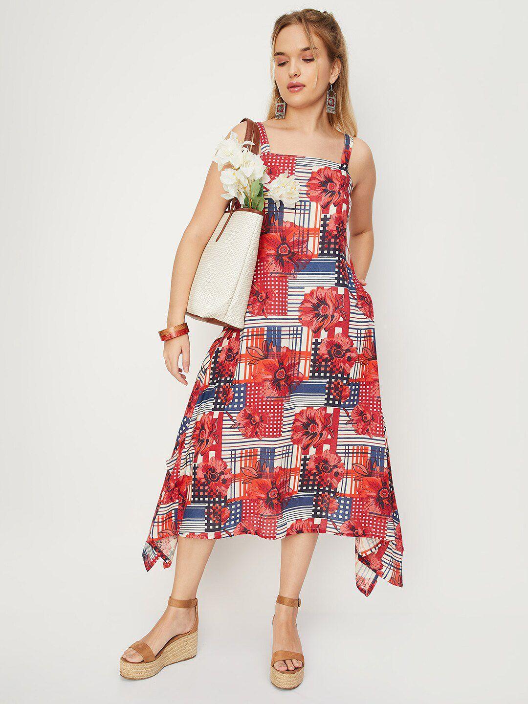 max floral printed asymmetric hem a-line midi dress