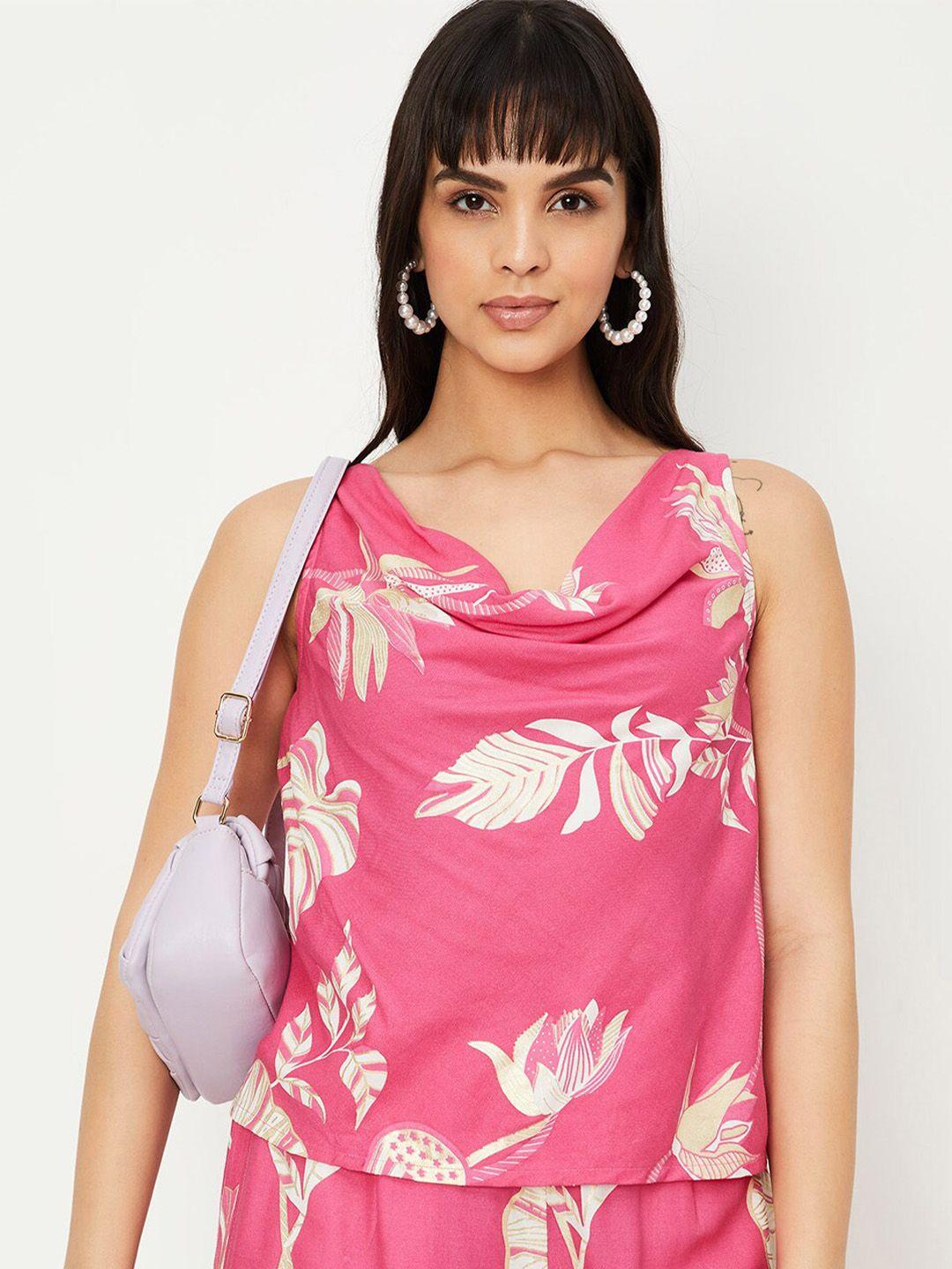 max floral printed cowl neck sleeveless top