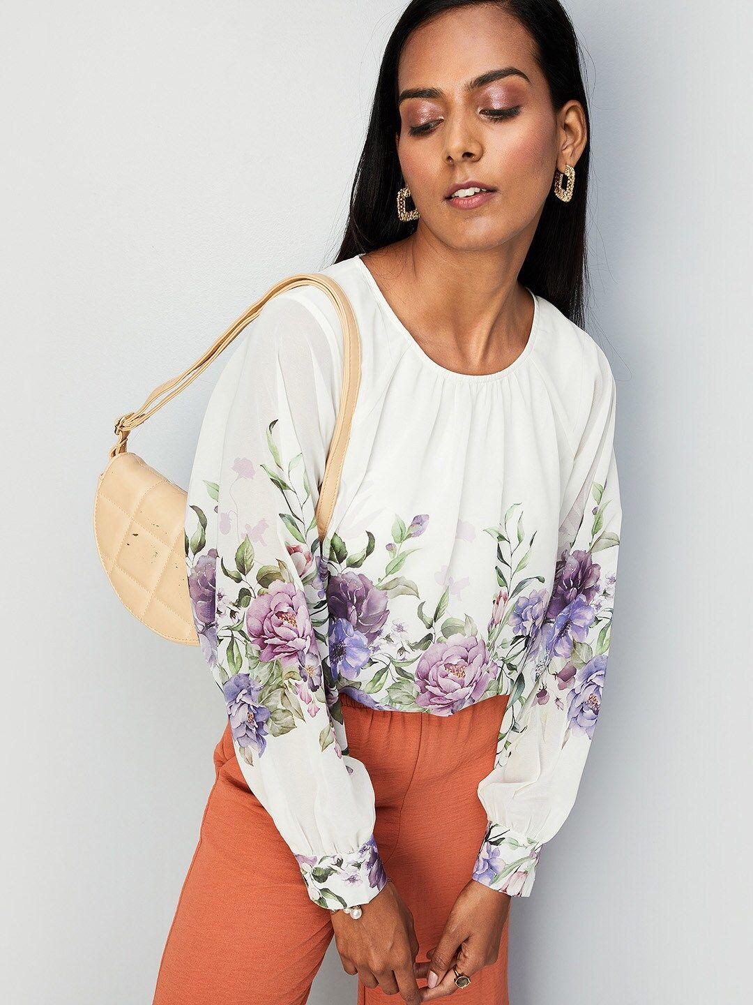 max floral printed cuffed sleeve top