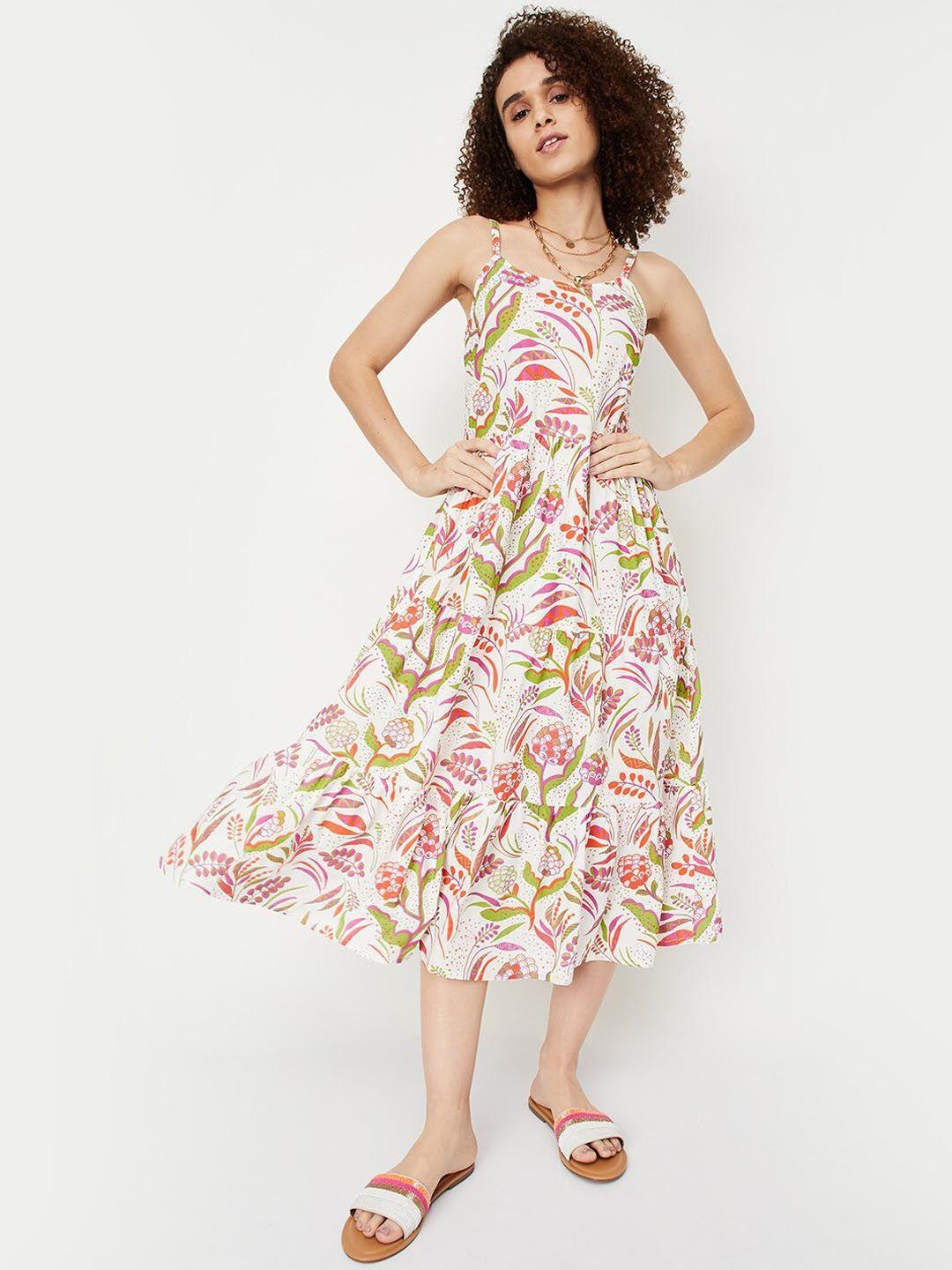 max floral printed fit and flared dresses